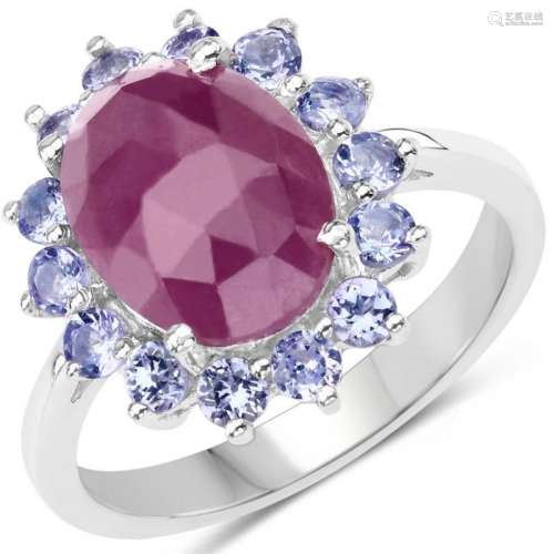 5.53 Carat Genuine Pink Sapphire & Tanzanite .925 Sterling Silver Ring (size 8)