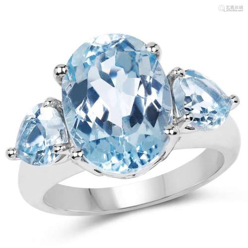 9.10 Carat Genuine Blue Topaz .925 Sterling Silver Ring (size 7)