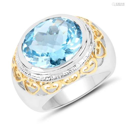 8.70 Carat Genuine Blue Topaz .925 Sterling Silver Ring (size 8)