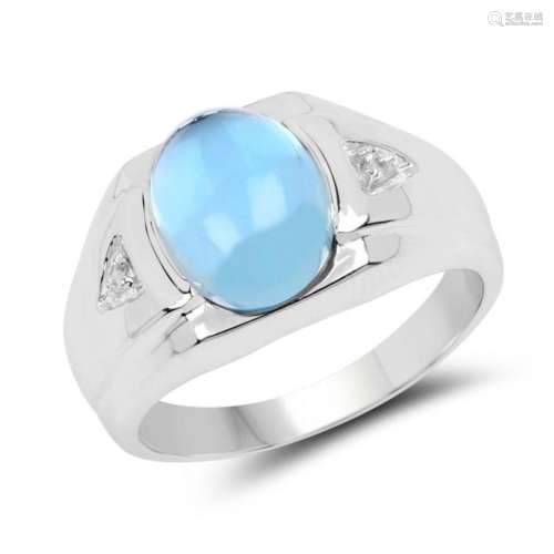 3.67 Carat Genuine Swiss Blue Topaz and White Topaz .925 Sterling Silver Ring (size 6)