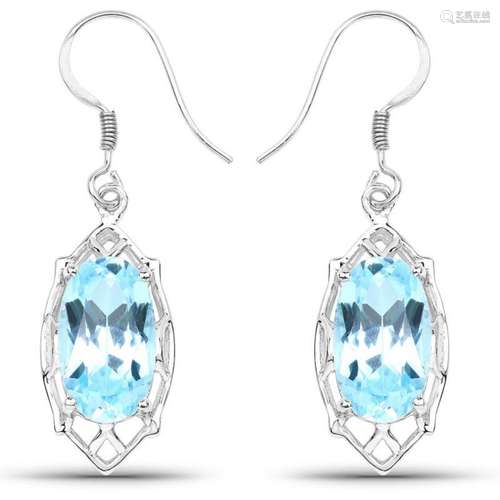 13.68 Carat Genuine Blue Topaz .925 Sterling Silver Earrings