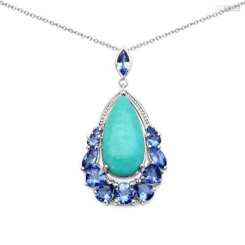 8.48 Carat Genuine Turquoise and Tanzanite .925 Sterling Silver Pendant