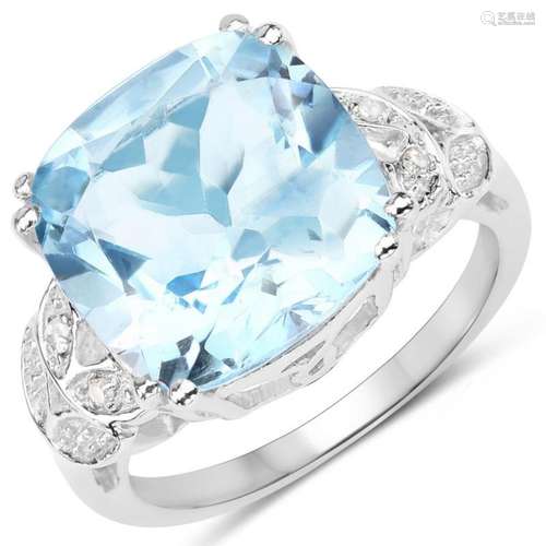 6.97 Carat Genuine Blue Topaz & White Diamond .925 Sterling Silver Ring (size 5)