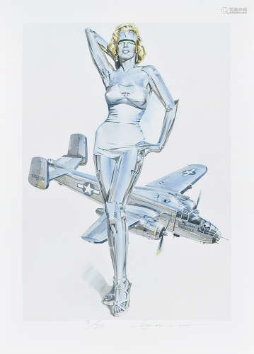 空山基 玛丽莲梦露 白飞机 平版印刷版画