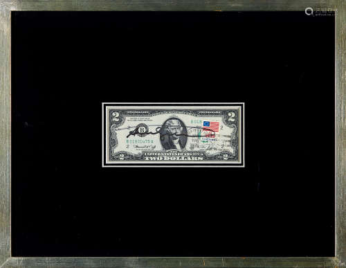 1976年作 安迪·沃霍尔 《2美元-杰斐逊》1976年签名钞票 纸本