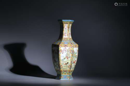 A famille-rose hexagonal porcelain vase