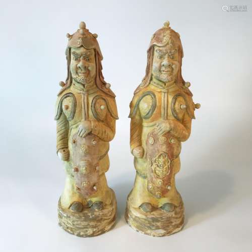 A Pair of Red Pottery warrior figurine