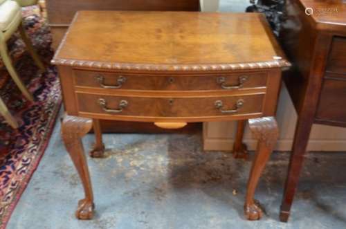 A walnut canteen table with two fitted drawers and contents