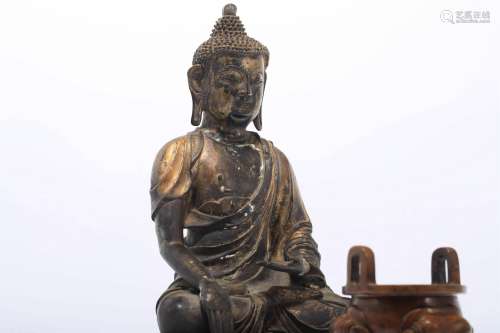 A Gilded bronze Buddha statue & bronze Incense Burner