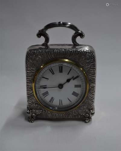 A late Victorian silver boudoir clock