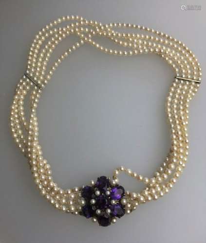 A five-row cultured pearl choker necklace