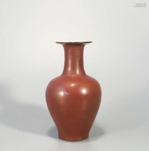 A Red-glazed Mei Vase with Yiding marks, Ding kiln