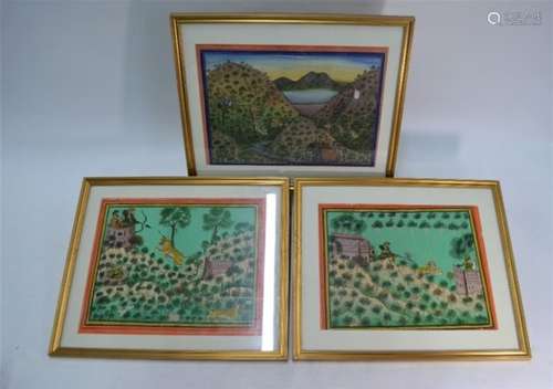 Three framed Moghul-style paintings