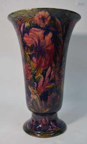 A large and impressive William Moorcroft pedestal vase decorated with the 'Spanish' pa