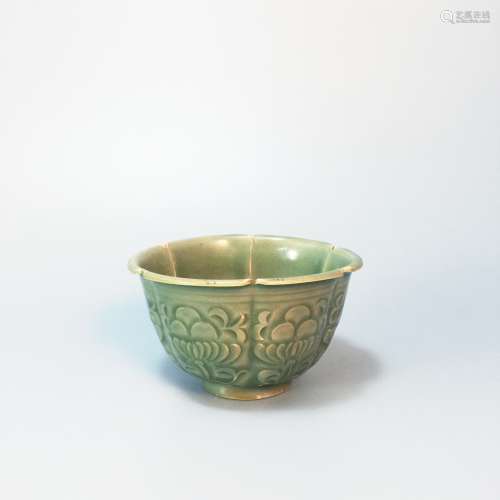 A Celadon Bowl with Peony design & Flower-petal Shaped