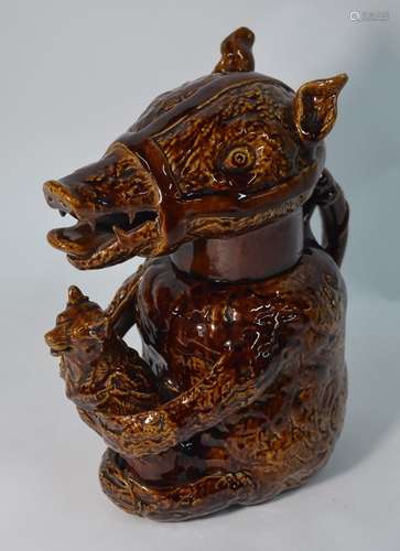 A 18th century style Staffordshire pottery bear baiting jug