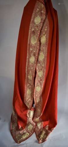 An early 1900s Indian red wood curved shawl etc.