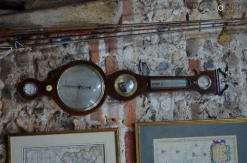 A Georgian mahogany wheel barpmeter with silvered dials, by J Pigretti & Co, Oswestry