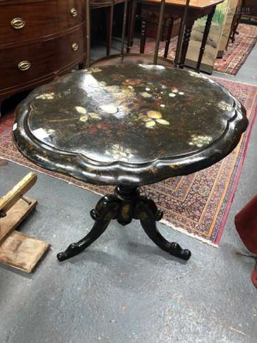 A Victorian papier mache and mother of pearl inlaid occasional table