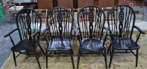 Four ebonised beech Windsor armchairs with bentwood bow-back with wheel splats (4)