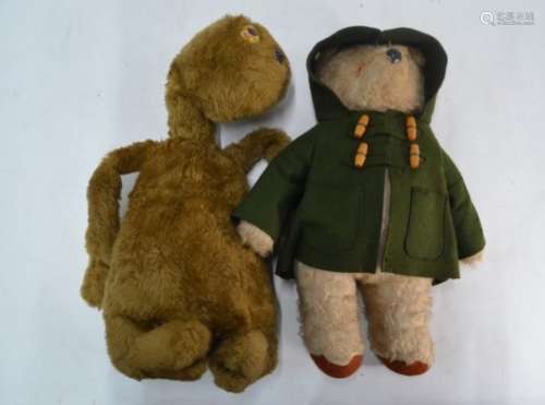 A plush top ET and Paddington-style teddy bear