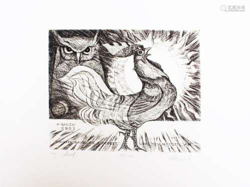 Hermann Bauch (born 1929), Peacock, etching on pap…