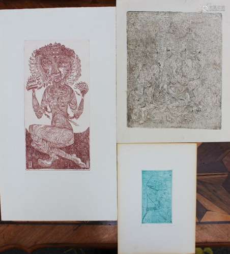 Robert Dogat, 3 etchings on paper.