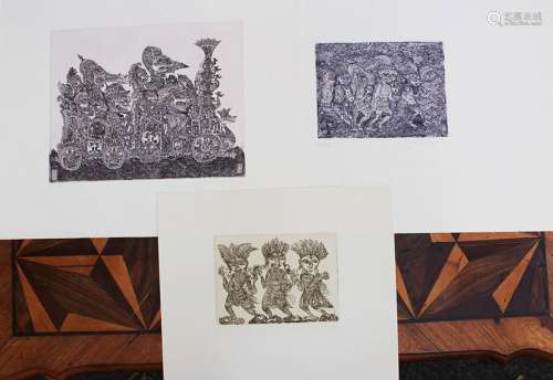 Robert Dogat, 3 etchings on paper.