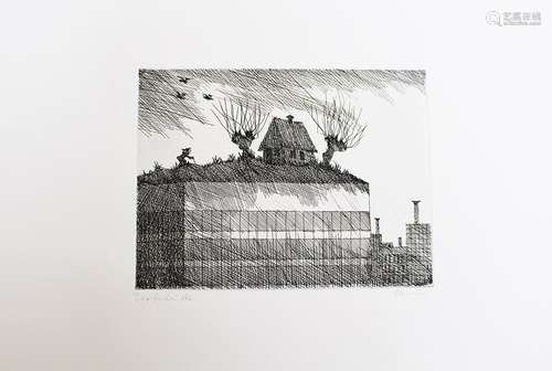 Paul Flora (1926 – 2009), House, etching on paper.…