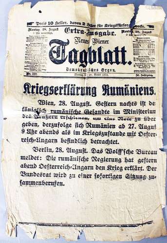 Wiener Tagblatt, Monday 28th August 1916, Romanian…