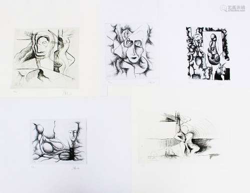 Artist 20th Century, five etchings, on paper. Smal…