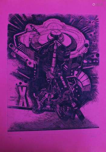 Artist 20th Century, composition, etching on pink …