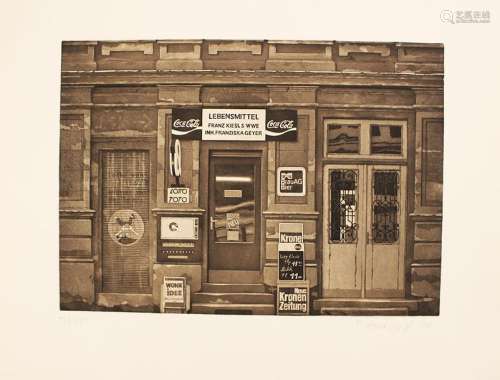 Franz Zadrazil (born 1942), Vienna shop, etching o…