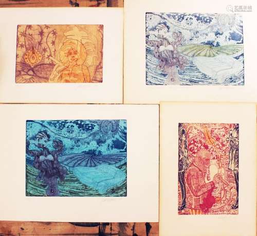 Artist 20th Century, four colour etchings.