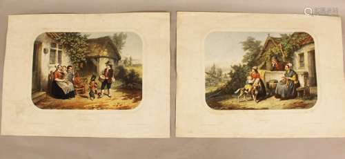 Two French Colour Lithographies after Dillens, by …