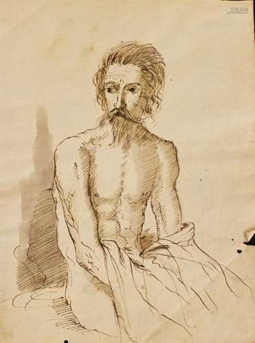 Roman School 18th Century, Half nude man, black in…