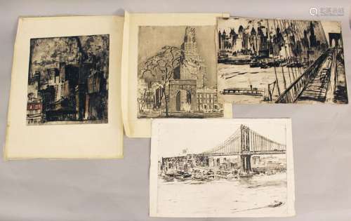 Max Pollak (1886 1950), Four etchings of New York.…