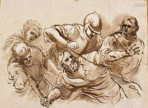 Roman School 18th Century, Fight scene, black ink …