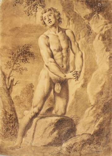 French School 18th Century, Male nude study in lan…