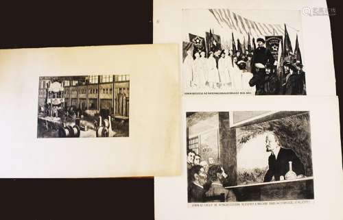 Eight Hungarian communist etchings on paper. 41x59…