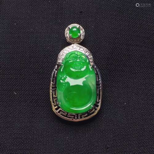 A 18Karat Jadeite Inlaid Budai Pendant