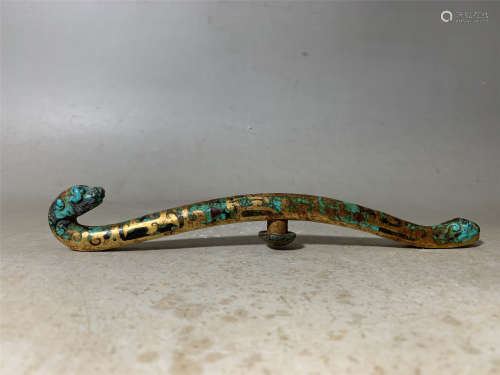 A Turquoise Inlaid Bronze Gilt Belt Hook
