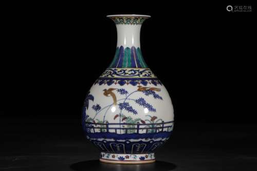 A Doucai Blue and White Yu Hu Chun Flora Vase