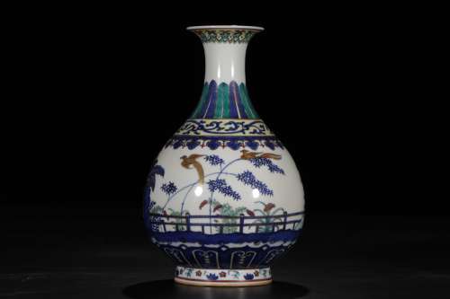A Doucai Blue and White Yu Hu Chun Flora Vase
