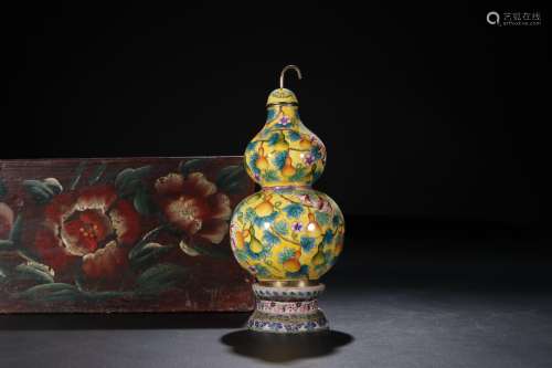 A Copper Enamel Gourd Shaped Vase with Patterns for Happiness and Longevity