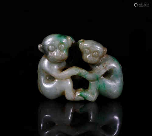 The Twin Monkey Jadeite Ornament