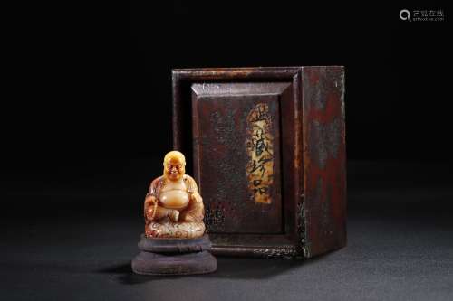 A Shoushan Stone Sitting Laughing Buddha Statue