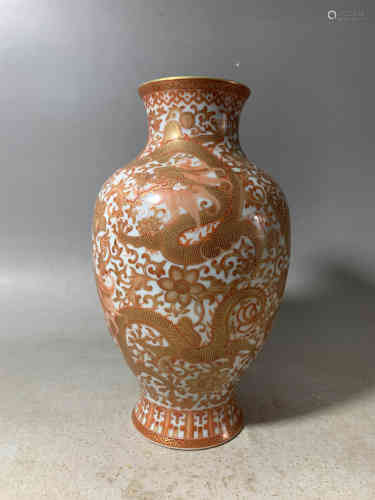 An Iron red Gilt Dragon Vase