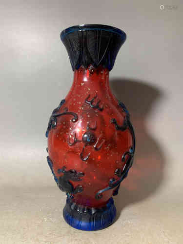 A Red In Blue Glass Vase
