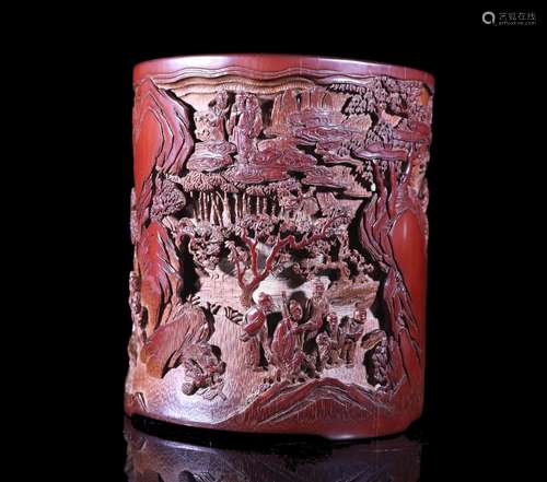 A Landscape and Figure Brush Pot